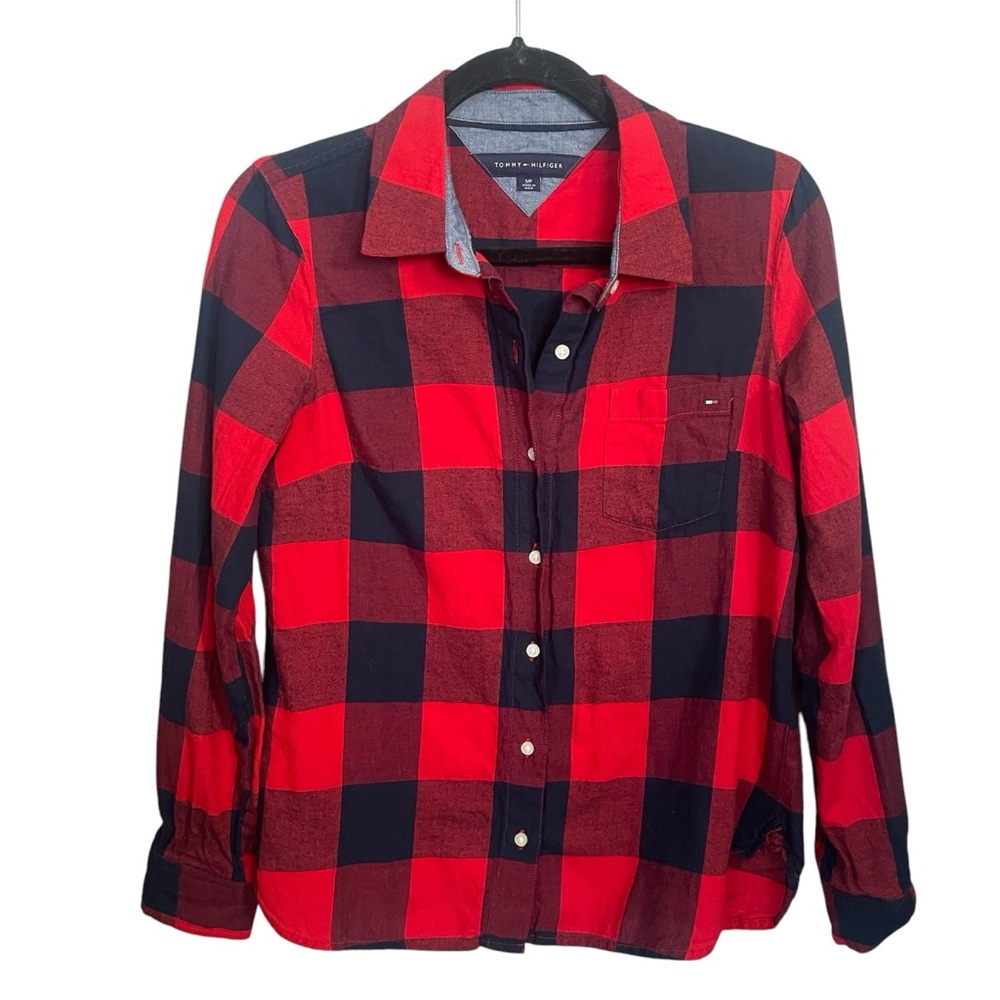 Tommy Hilfiger Cotton Flannel Button down navy and red checkered